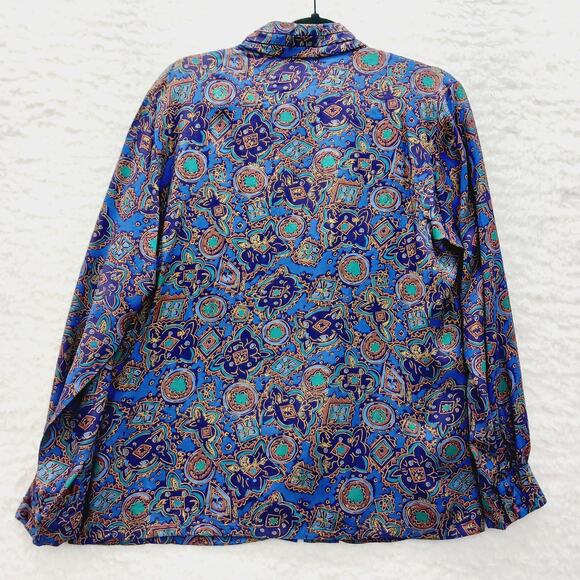 Pendleton Blouse Size 8 Blue Gold Paisley Boho Luxe Art Teacher Witchy Office - Picture 9 of 16